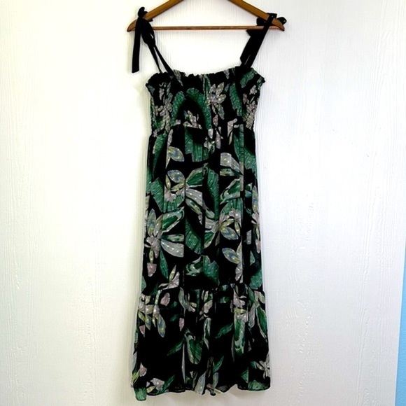 Maette - Black Tropical Colorful Multi Purpose Lined Midi Dress Size Medium - Picture 11 of 12